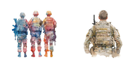 army wearing bullet vest watercolor vector illustration