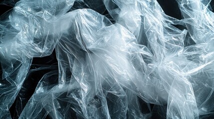 Translucent plastic sheets draped and piled