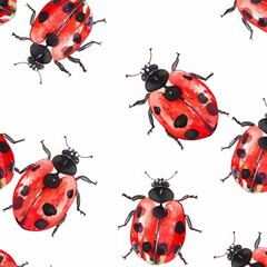Fototapeta premium Seamless watercolor pattern with bee and ladybug, insect pattern, for textiles, paper