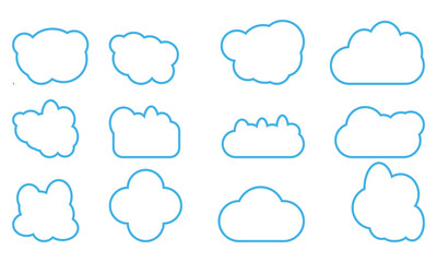 Various Cloud Shapes in a Bright Blue Sky cloud outline icons set