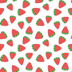 Cute Watermelon Seamless Pattern on White Background