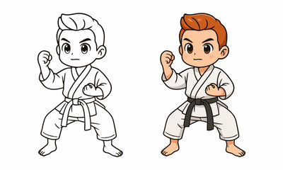 Cute boy karate coloring page for kids