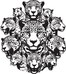 Obraz premium Black and White Jaguar Vector Illustration – Minimalist Wild Cat Silhouette Art 