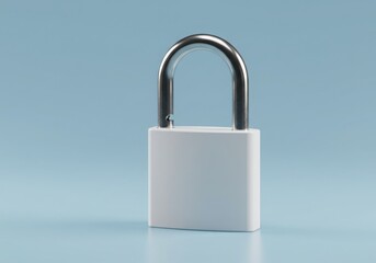 Fototapeta premium Close up of a white padlock on blue background