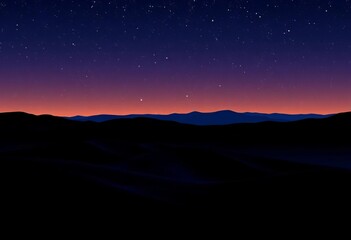 Silhouetted rolling hills under a starry night sky, flat design style,  sky,  dark
