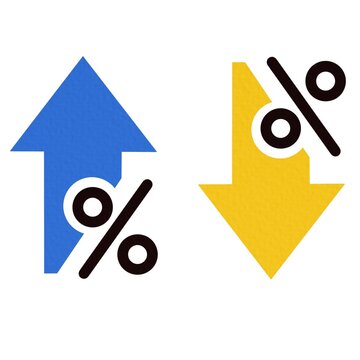 Percentage with arrow up and down, line icon. Percentage arrow with percent sign. Design concept for banking, credit, interest rate, finance and money sphere.
