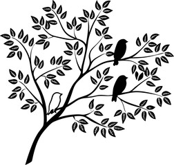 tree with leaves and birds  silhouette.eps