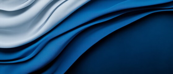 Obraz premium Elegant Flowing Fabric Waves in Deep Blue and White Tones for Creative Background Designs