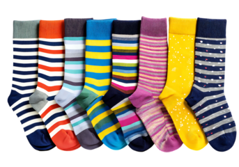 Colorful striped socks collection fashion accessories apparel,On Transparent Background, Isolated on white