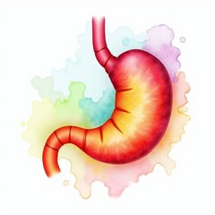 Fototapeta premium Vibrant Human Stomach Illustration with Watercolor Splashes A Colorful Depiction for Digestive Health Education