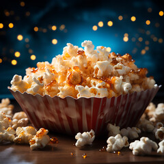 Popcorn Bucket Isolated on Dark Blue Background