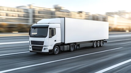 Fototapeta premium White Delivery Truck on the Road: Logistics and Transportation