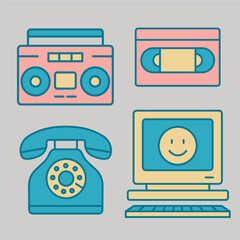 Retro Bright Colored 1990's Items Icon Illustrations