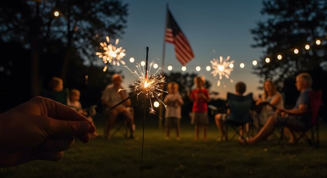 Sparklers at Dusk: Celebrating Freedom and Family Together - Powered by Adobe