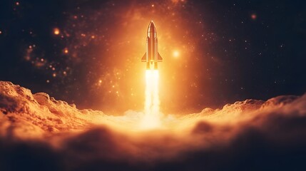 Space Shuttle Launching into the Cosmos with Clouds and Light