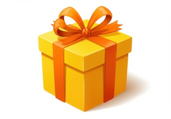 Obraz premium Illustration of a yellow gift box with orange ribbon and bow