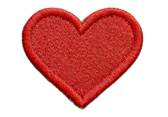 Red embroidered heart patch isolated on black background,On Transparent Background, Isolated on white
