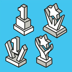 Isometric Trophy Icon Illustrations