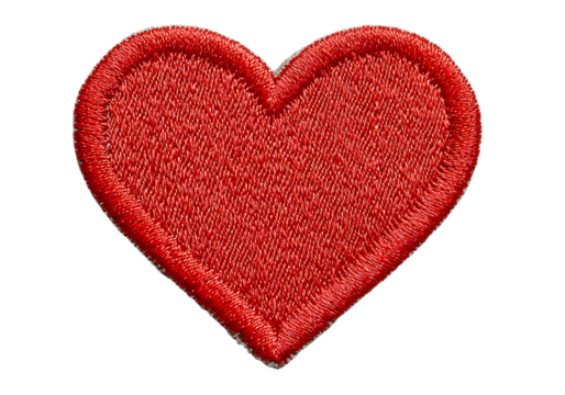 Red embroidered heart patch isolated on black background,On Transparent Background, Isolated on white