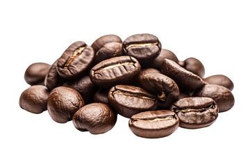Obraz premium High-resolution group of roasted coffee beans isolated on transparent background PNG cutout, perfect for coffee packaging, café menus, and food photography composites