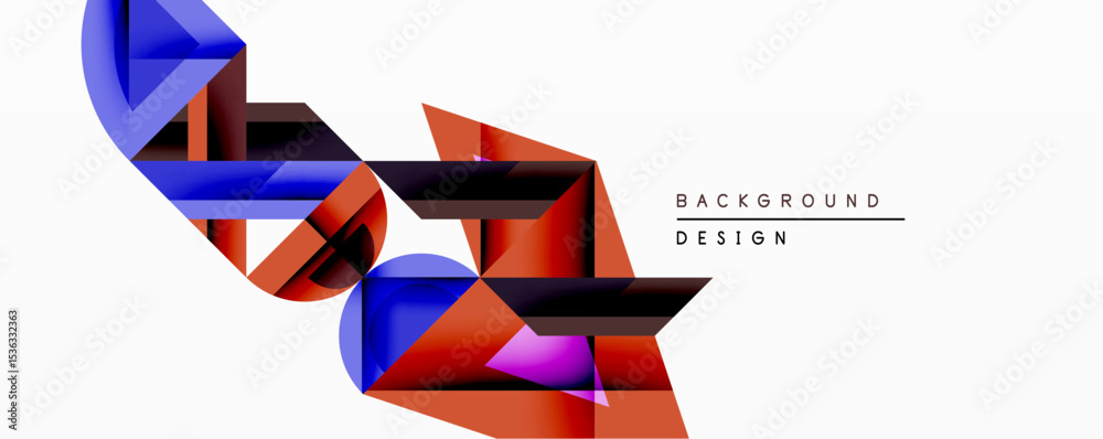 Poster abstract geometric shapes create dynamic composition. gradient colorsblue, orange, purpleoverlap, fo