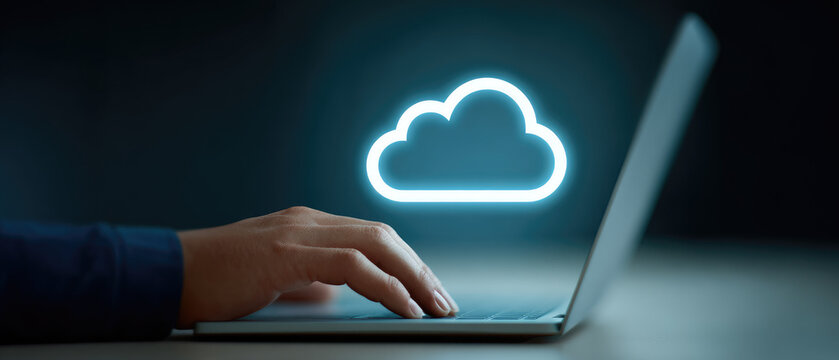Cloud computing action remote office digital interaction virtual environment close-up viewpoint technology concept for enhanced productivity