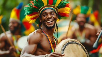 Joyful celebration with vibrant tribal attire.