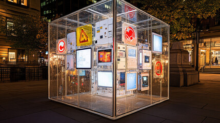 Symbolic Display of Faulty and Obsolete Devices Enclosed in Hazard-Lit Glass Cube