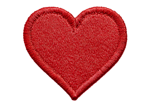 Red fabric heart patch valentines day love romance,On Transparent Background, Isolated on white