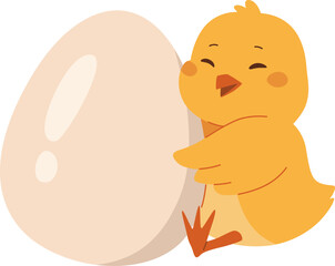 Cute Chick Embracing Egg Illustration

