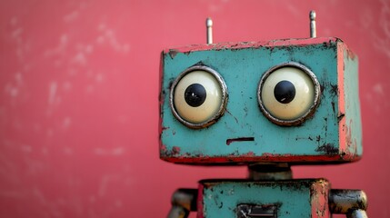 Retro Robot Head with Googly Eyes and Sad Expression