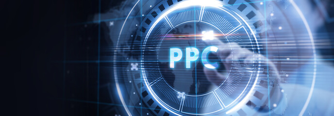 Business, Technology, Internet and network concept. PPC Pay per click payment. Technology digital...