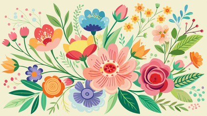Colorful Floral Background with Abstract Garden Flowers

