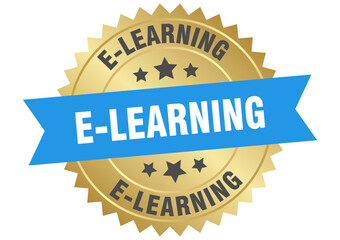 e-learning. e-learning round blue and gold label isolated on transparent background