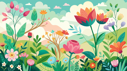 Colorful Floral Background with Abstract Garden Flowers

