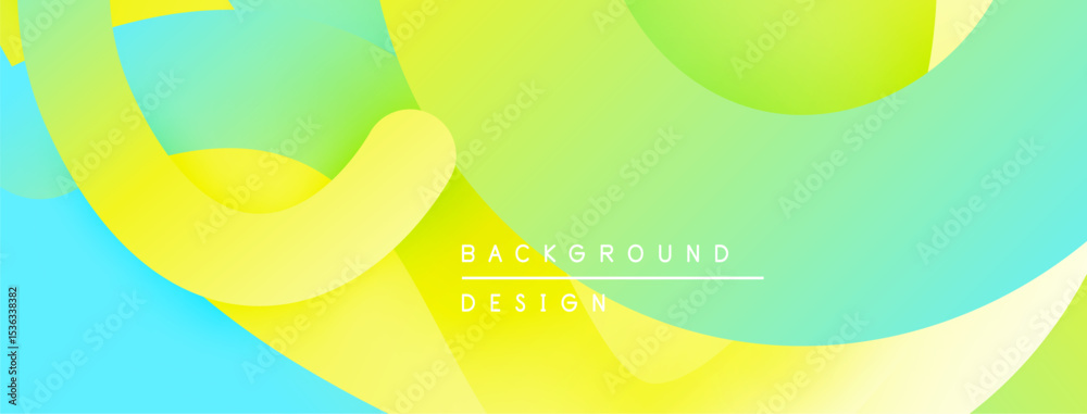 Poster Abstract fluid shapes, vibrant colors blend. Yellow, turquoise, green create dynamic visual effect. Modern design element.