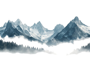 High-resolution panoramic mountain range PNG cutout with transparent background, ideal for seamless landscape overlays, outdoor design projects, digital collages and nature-inspired graphic