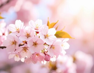 Pink cherry blossoms in spring sunlight