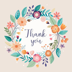 vector floral thank you card with watercolor flower wreath