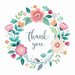 vector floral thank you card with watercolor flower wreath