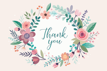 vector floral thank you card with watercolor flower wreath