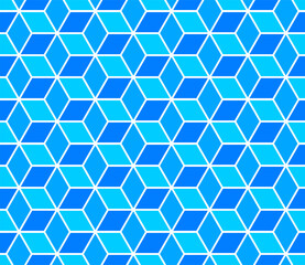 Seamless pattern of blue cubes. Endless cubic background. Optical illusion.