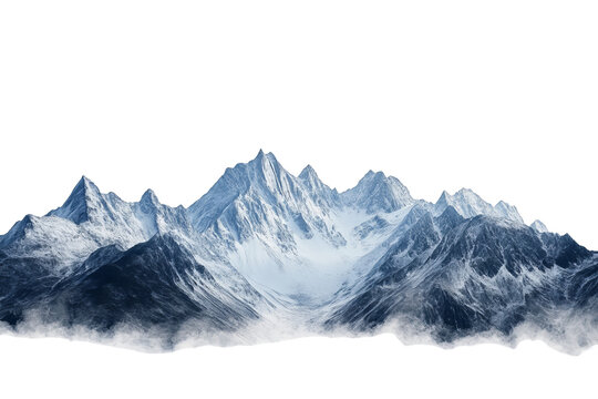 High-resolution panoramic mountain range PNG cutout with transparent background, ideal for seamless landscape overlays, outdoor design projects, digital collages and nature-inspired graphic