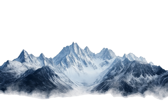 High-resolution panoramic mountain range PNG cutout with transparent background, ideal for seamless landscape overlays, outdoor design projects, digital collages and nature-inspired graphic - Powered by Adobe