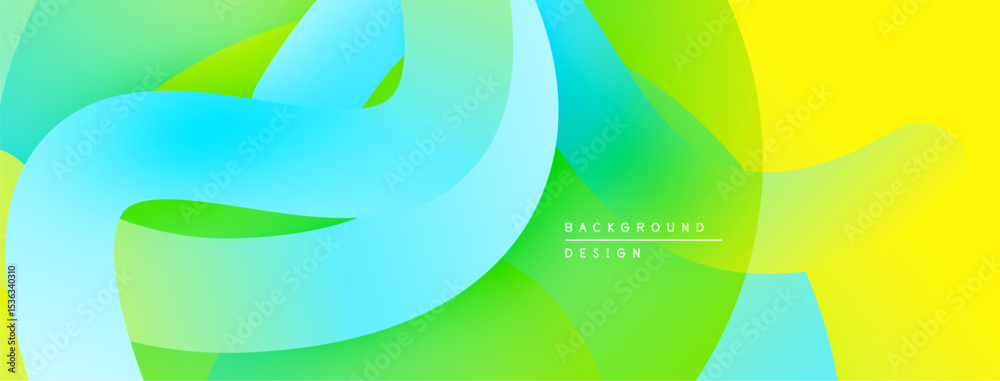 Poster Abstract vibrant background. Smooth flowing shapes blend yellow, green, turquoise hues. Modern design element for digital projects.
