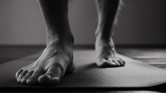 Close-up of feet in hot yoga plank pose emphasizing balance and strength on mat