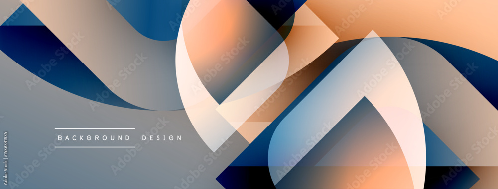Poster Abstract geometric shapes overlap, creating dynamic visual effect. Gradient colors blend smoothly, offering modern aesthetic.
