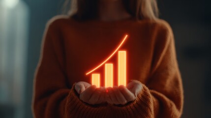 Person holding money growth graph to symbolize business success and development.