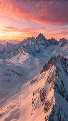 Dramatic Winter Mountain Sunset with Fiery Sky