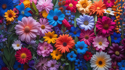 Soft and colorful floral texture showing diverse flowers in full bloom, blended in artistic harmony, ideal for wallpaper, print, or decorative design.